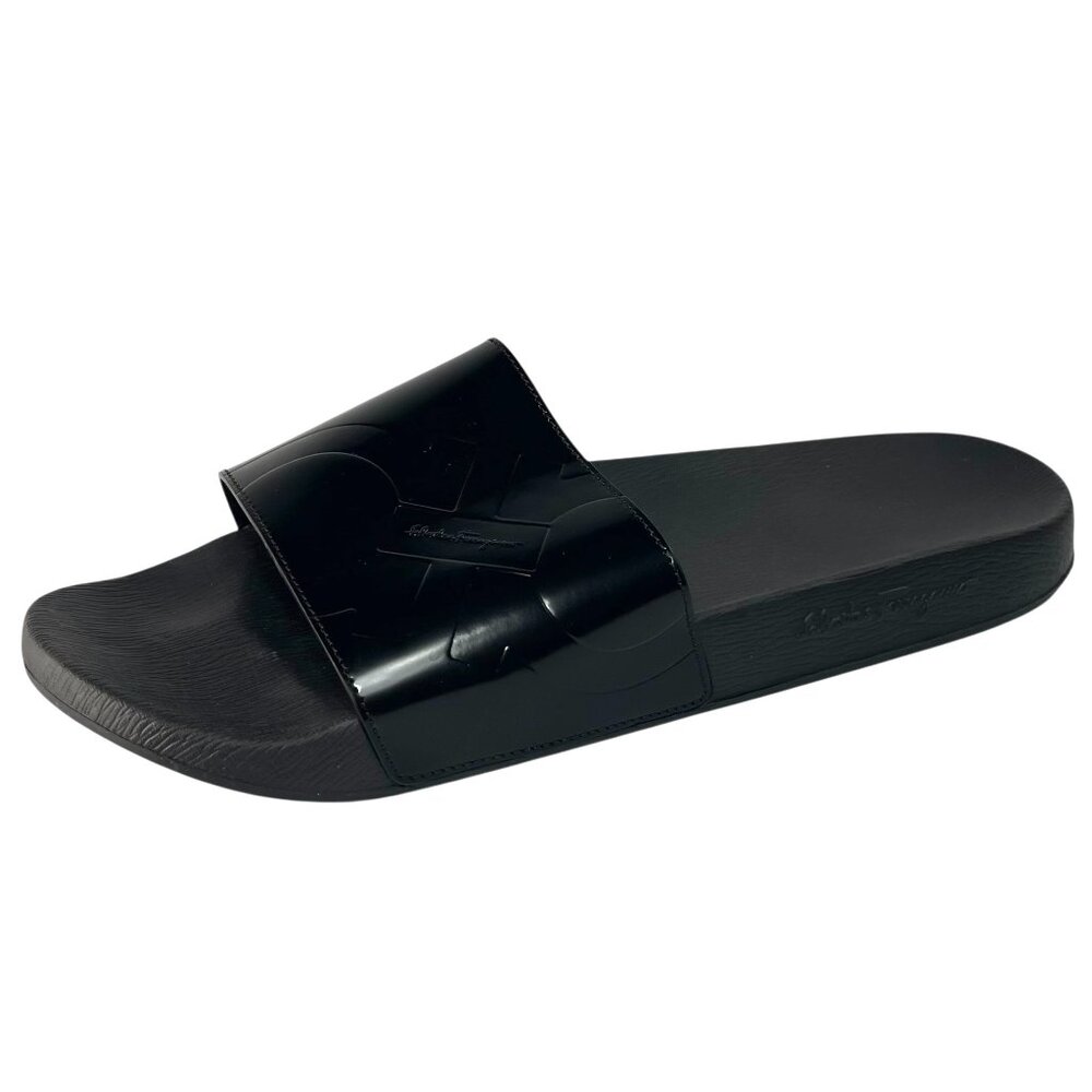 SALVATORE FERRAGAMO DASH Embossed Gancini Slides Flip Flops Sandals Mens 12 M - Picture 4 of 10